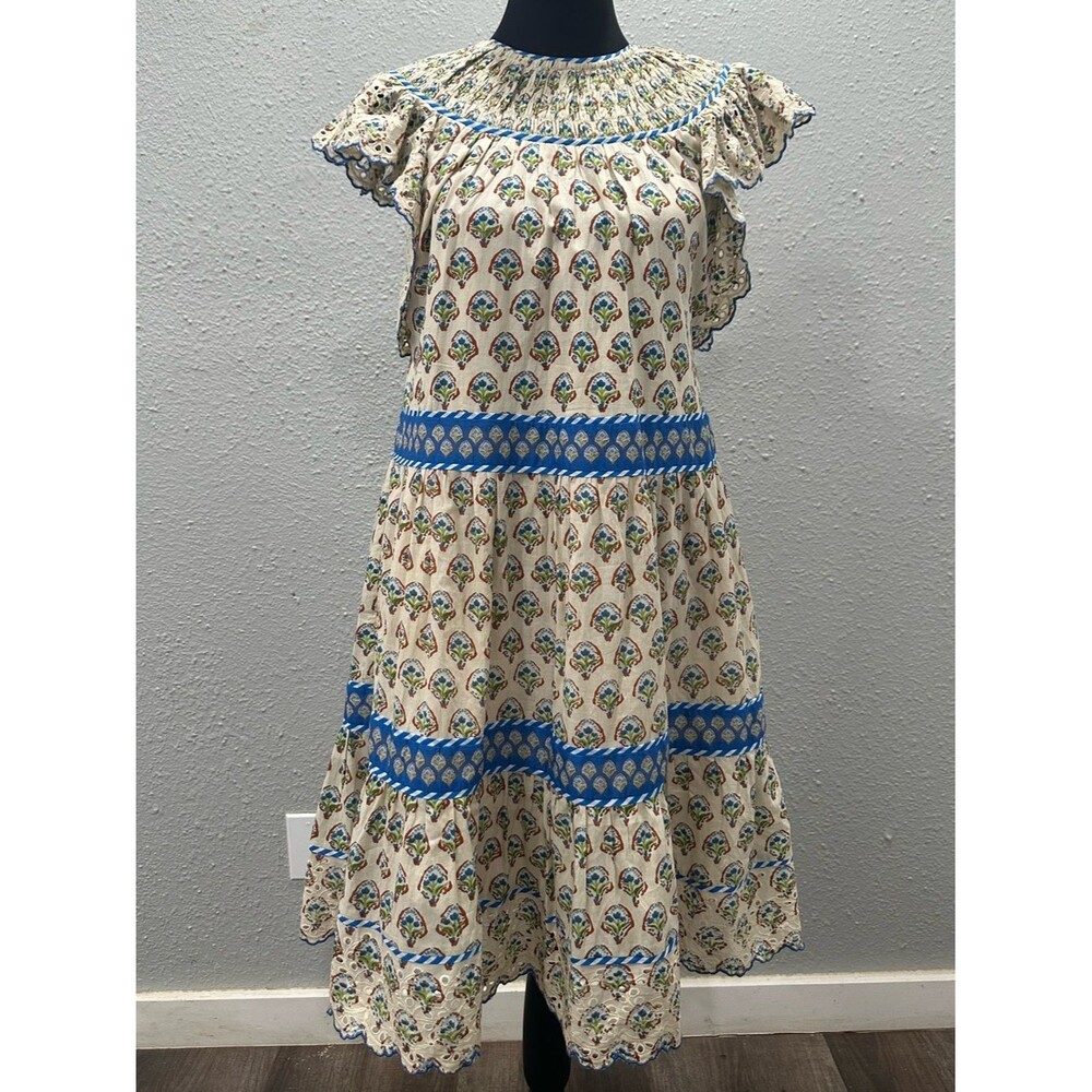 Elizabeth James The Label Prairie Boho Dress Sz Small Flutter Sleeve Eyelet Trim
